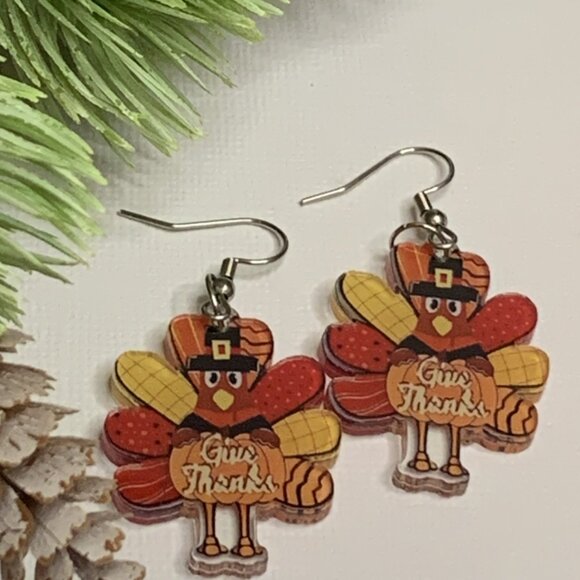 Turkey Earring, Thanksgiving Earring, Fall Earring, Gift Idea, Silly Earring - Picture 2 of 4